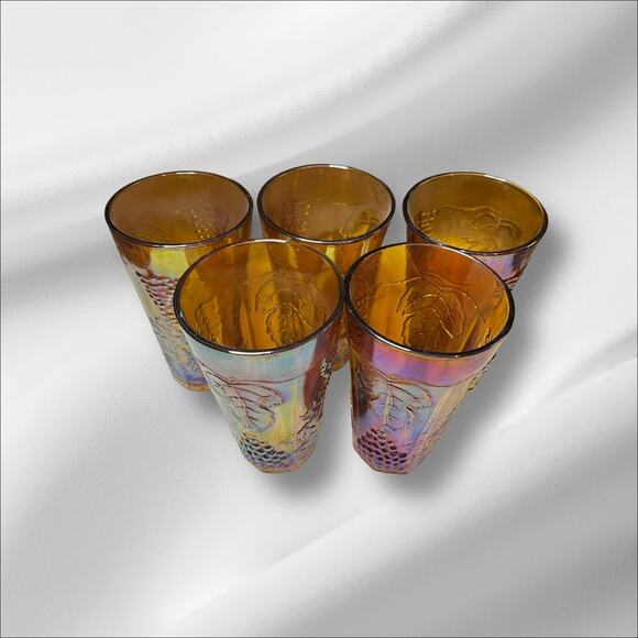 Vintage Imperial Indiana Glass Amber Iridescent Set of 5 Tumblers - Picture 3 of 4